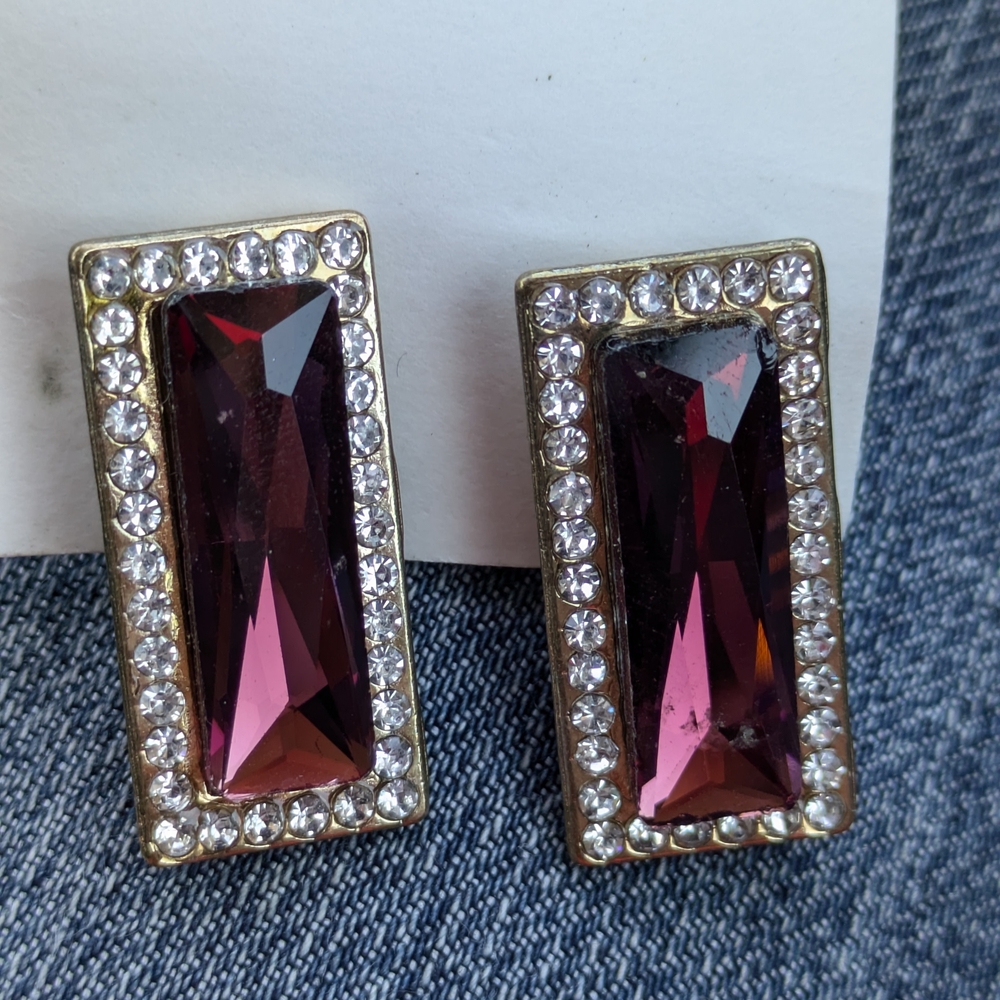 Elegant Gold Purple & Rhinestone Earrings Evening Wear Wedding